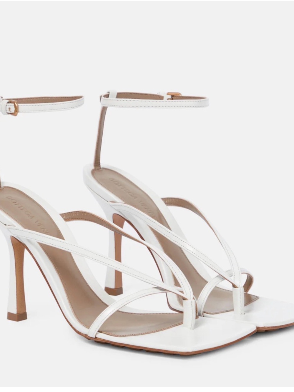 Bottega Veneta White Strappy Ankle‑Wrap Stiletto Sandals
